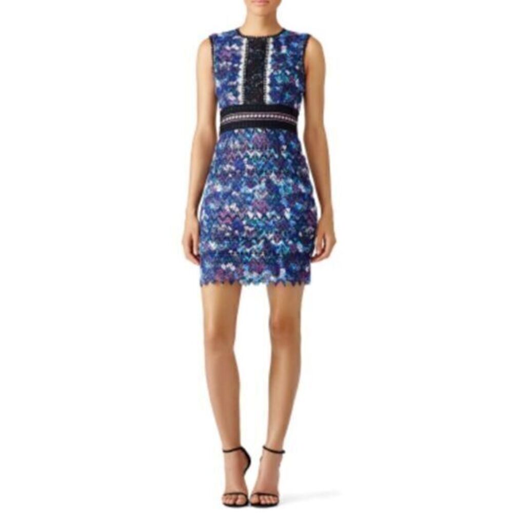 SALONI Floral Lace Sleeveless Chevron Sheath Mini Dress US 2